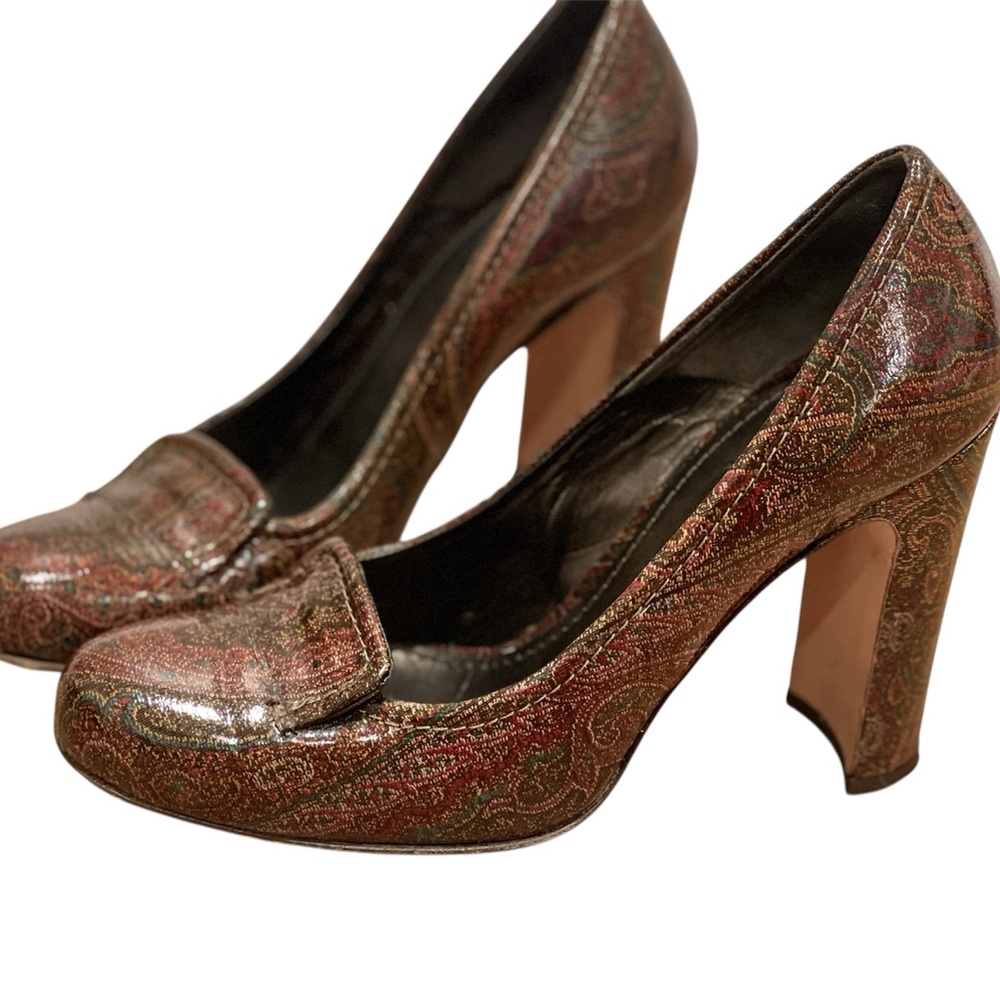 Etro Block Heel paisley leather shoes 38.5 / 8.5